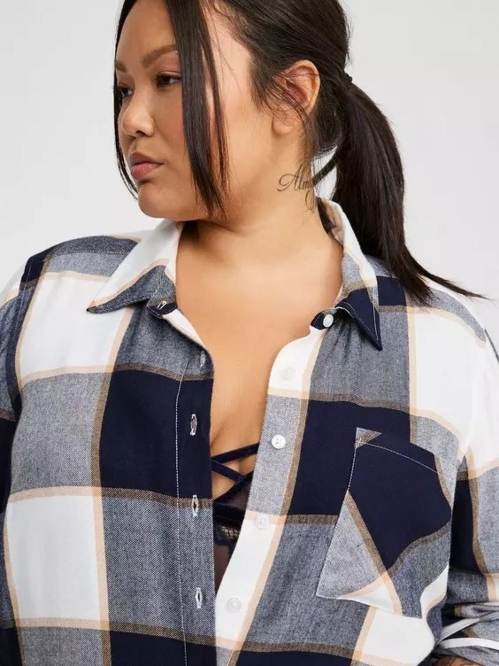 Torrid Womens Black Grey Plaid Fall Lizzie Long Sleeve Tunic Shirt NWT Size 5/5X - Picture 4 of 15